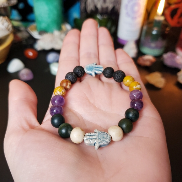 EARTHBOUND Jewelry - Reiki Infused Amethyst Jasper Hamsa Bracelet